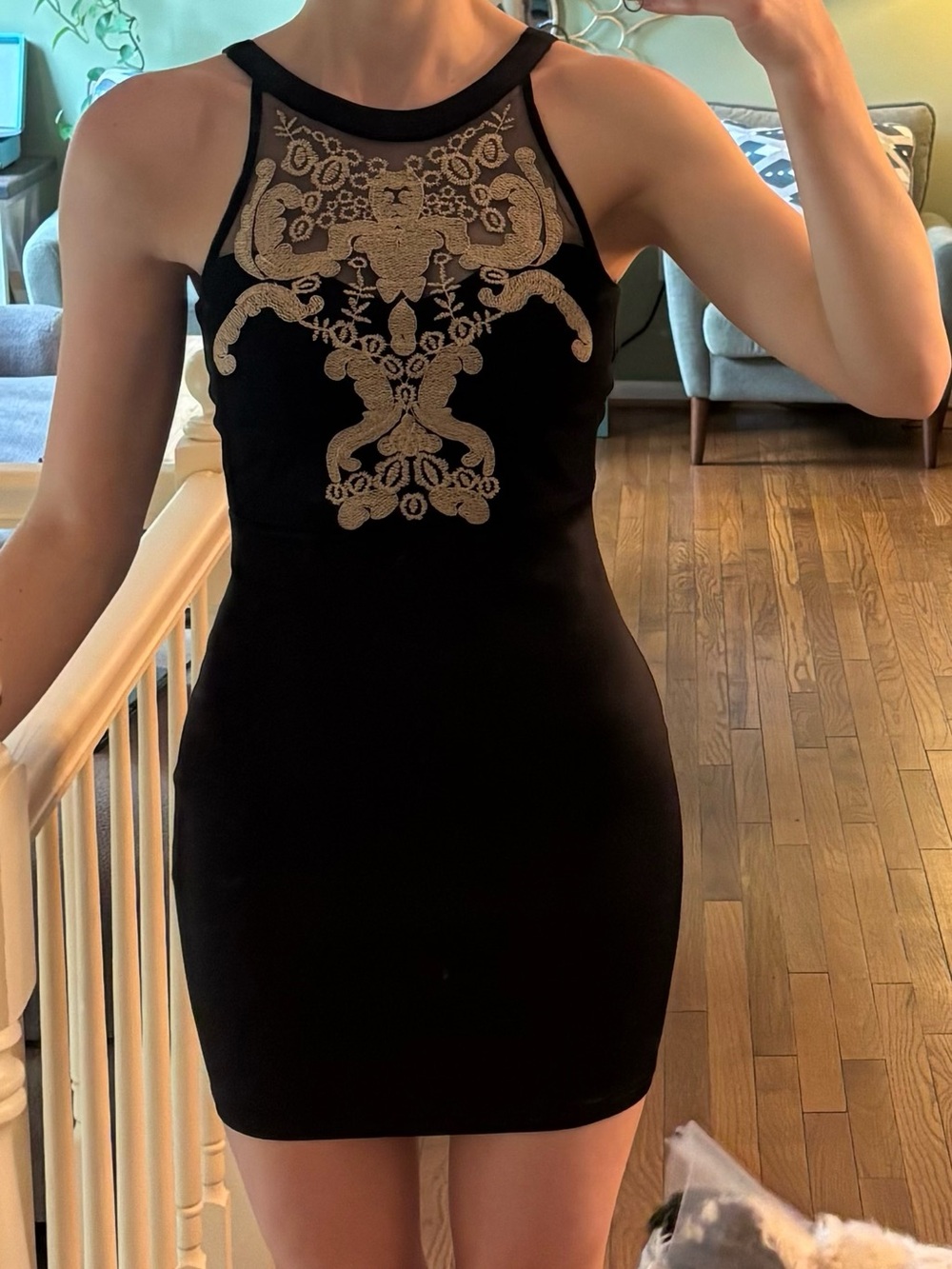 Forever 21 Black Dress with Gold Embroidered Bodice